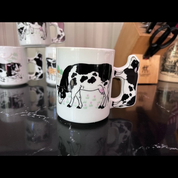 Set of 4 1990's Vintage cow mug with cow handle Holstein Friesian Sandra Rich - Picture 5 of 5